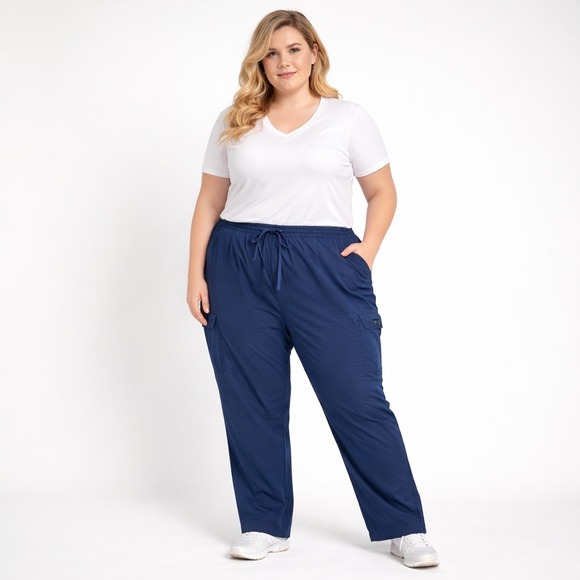 Koi Basics Pants - Koi Basics Women's Navy Blue Cargo‎ Scrub Pants Size 3X Drawstring Pockets